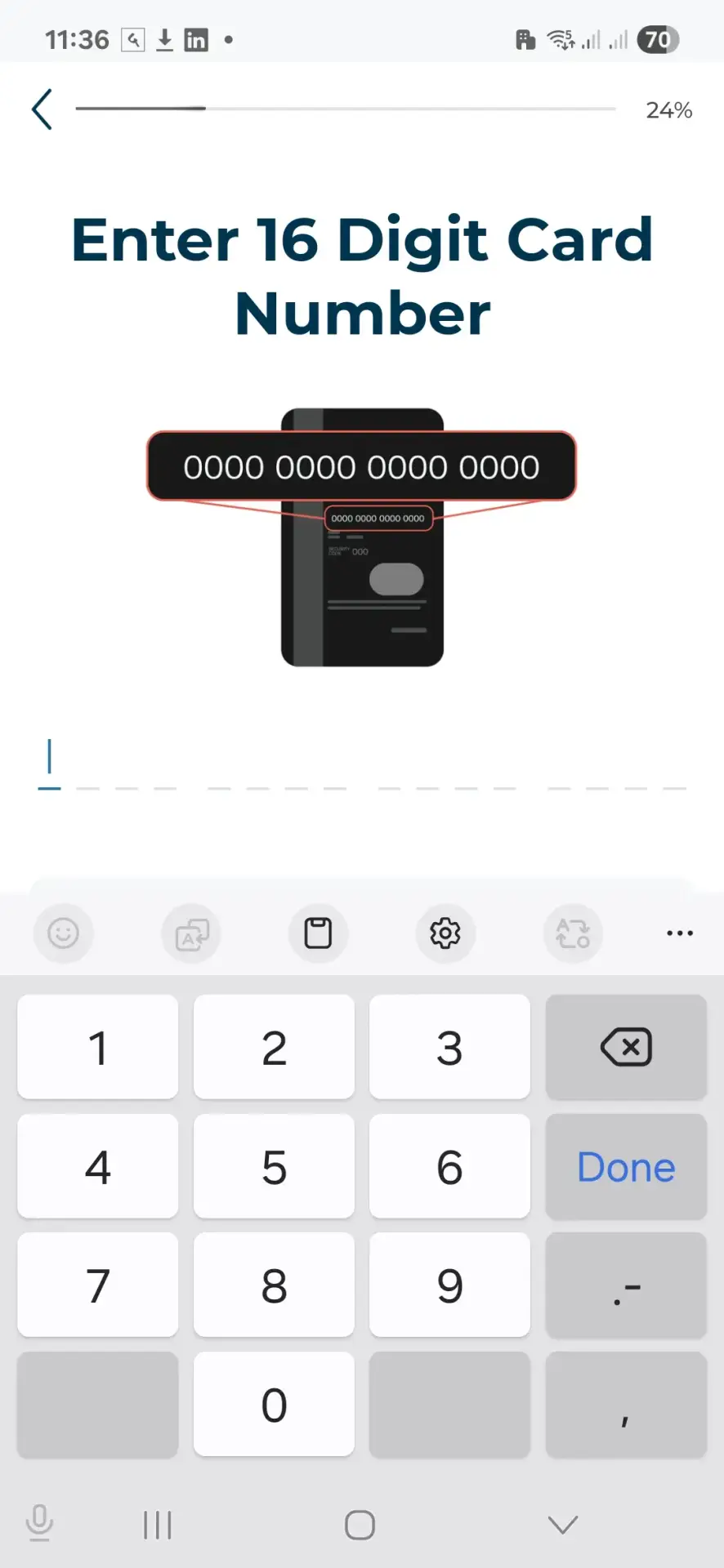 Entering C3pay 16-digit card number